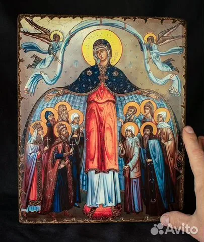 Подарочная икона "Покров Пресвятой Богородицы" Старение