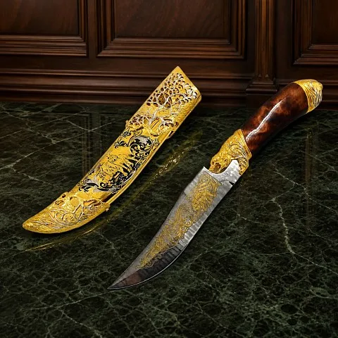 Ручная работа: Дамасский нож «Бегущий волк»