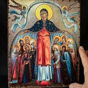 Подарочная икона "Покров Пресвятой Богородицы" Старение — фотография 1