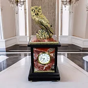 Каминные часы «Сова» из яшмы и долерита — красивый подарок — фотография 1