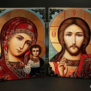 В подарок: Складень деревянный. Венчальная пара Казанская Бог — фотография 1