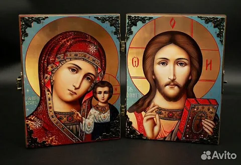 В подарок: Складень деревянный. Венчальная пара Казанская Бог