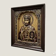 Святой Николай Чудотворец икона резная из дерева — оригинальный подарок — фотография 3