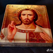 Икона "Христос Вседержитель" авторская техника — необычный подарок — фотография 3